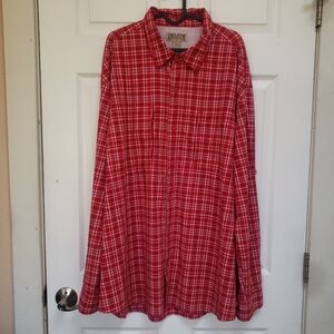 Duluth Trading Co Red Plaid Vented Nylon Roll Tab Sleeve Fishing Shirt
